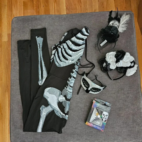 Halloween Skeleton Skull Headband Veil, Stencil Kit, Eye Mask Pack of 5 - Picture 2 of 6